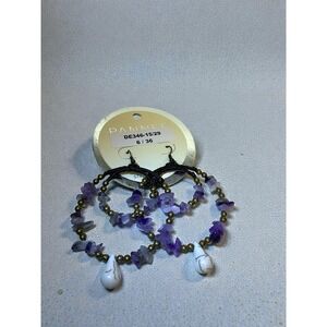 Amethyst Color Beaded Hoop Earrings Multicolor Tone Dangle Drop 2,5" Boho Chic